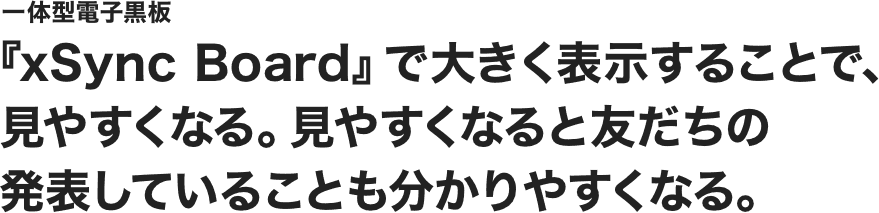  『xSync Board』で大きく表示することで、見やすくなる。見やすくなると友だちの発表していることも分かりやすくなる。